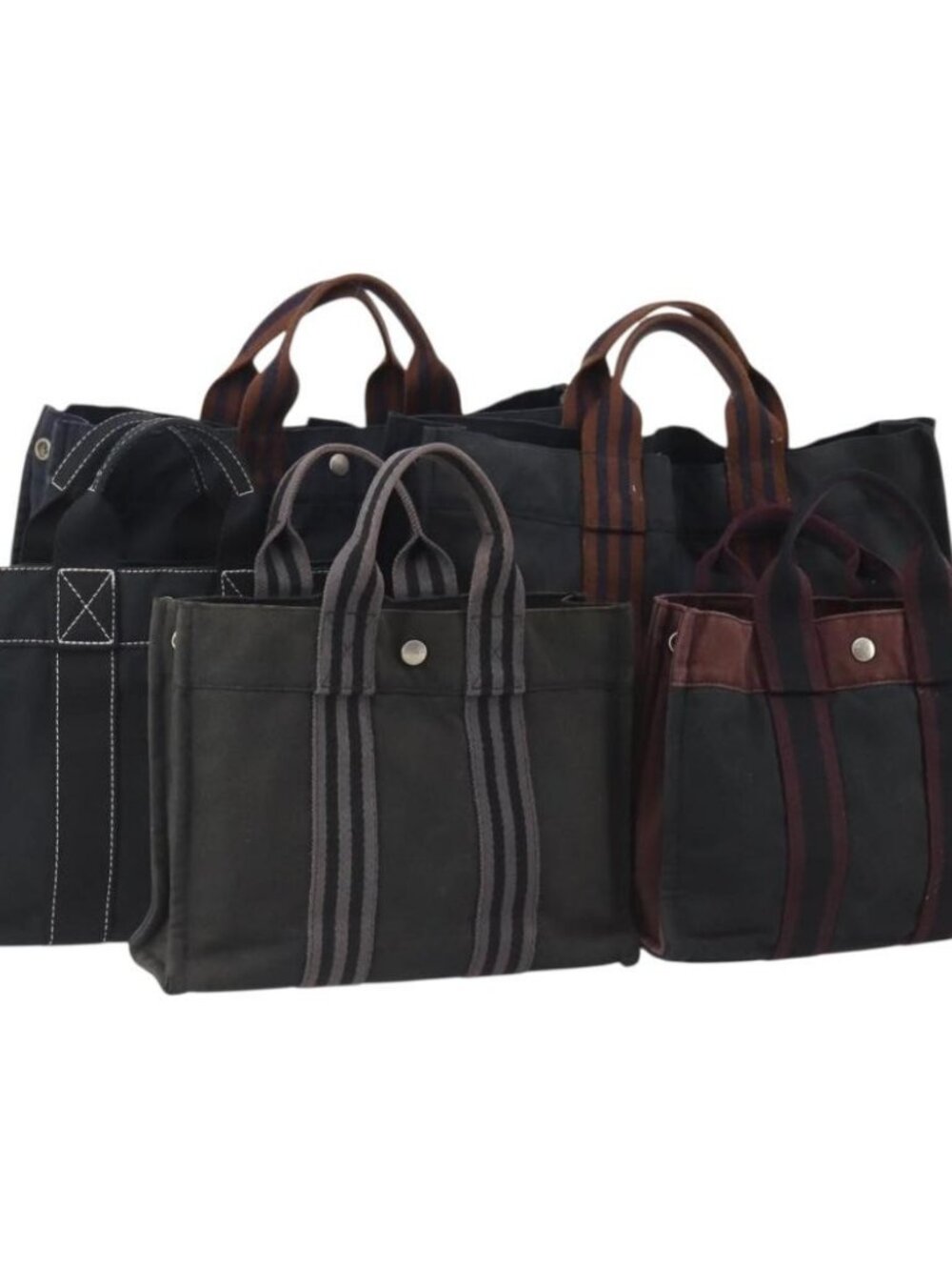HERMES Fourre Tout Tote Bag Canvas 5 Set Navy Black Khaki Auth fm5354